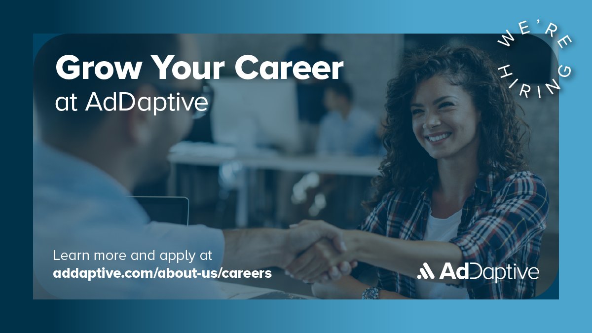 AdDaptive's tweet photo. Make your mark on the advertising world. Join a workforce that values excellence, innovation, diversity, empowerment, collaboration, and community - and has a vision of changing digital advertising for good. Explore open opportunities and apply today. https://t.co/3KkjAbQql1 https://t.co/Hm8vyoPuCG