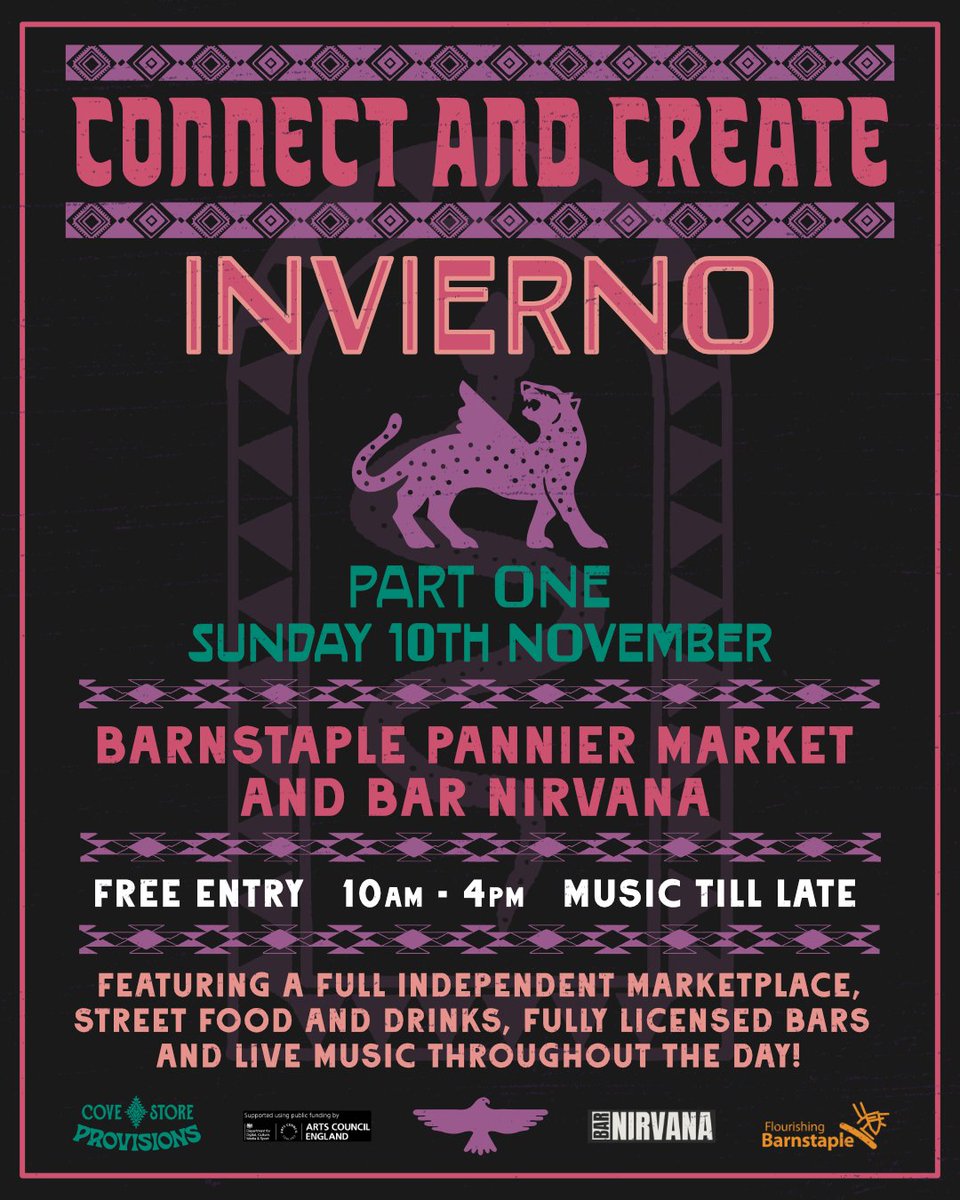 VennValley's tweet photo. ⭐ JOIN US on Sunday 10th November in Barnstaple pannier Market for INVIERNO! (part 1)
Independent marketplace with street food &amp; drinks and live music!  10am - 4pm - music til late.
We'd love to see you there! @connectandcreate https://t.co/2EIWuZYsej