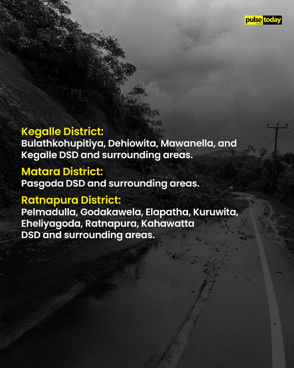 pulse_today's tweet image. National Building Research Organisation (#NBRO) has issued landslide warnings across 30 Divisional Secretariat divisions in eight districts due to ongoing #AdverseWeather. 

Read more: shorturl.at/7ZwvR

#PulseToday #SLNews #SriLanka #lka #DMC #LandslideWarning #AmberAlert