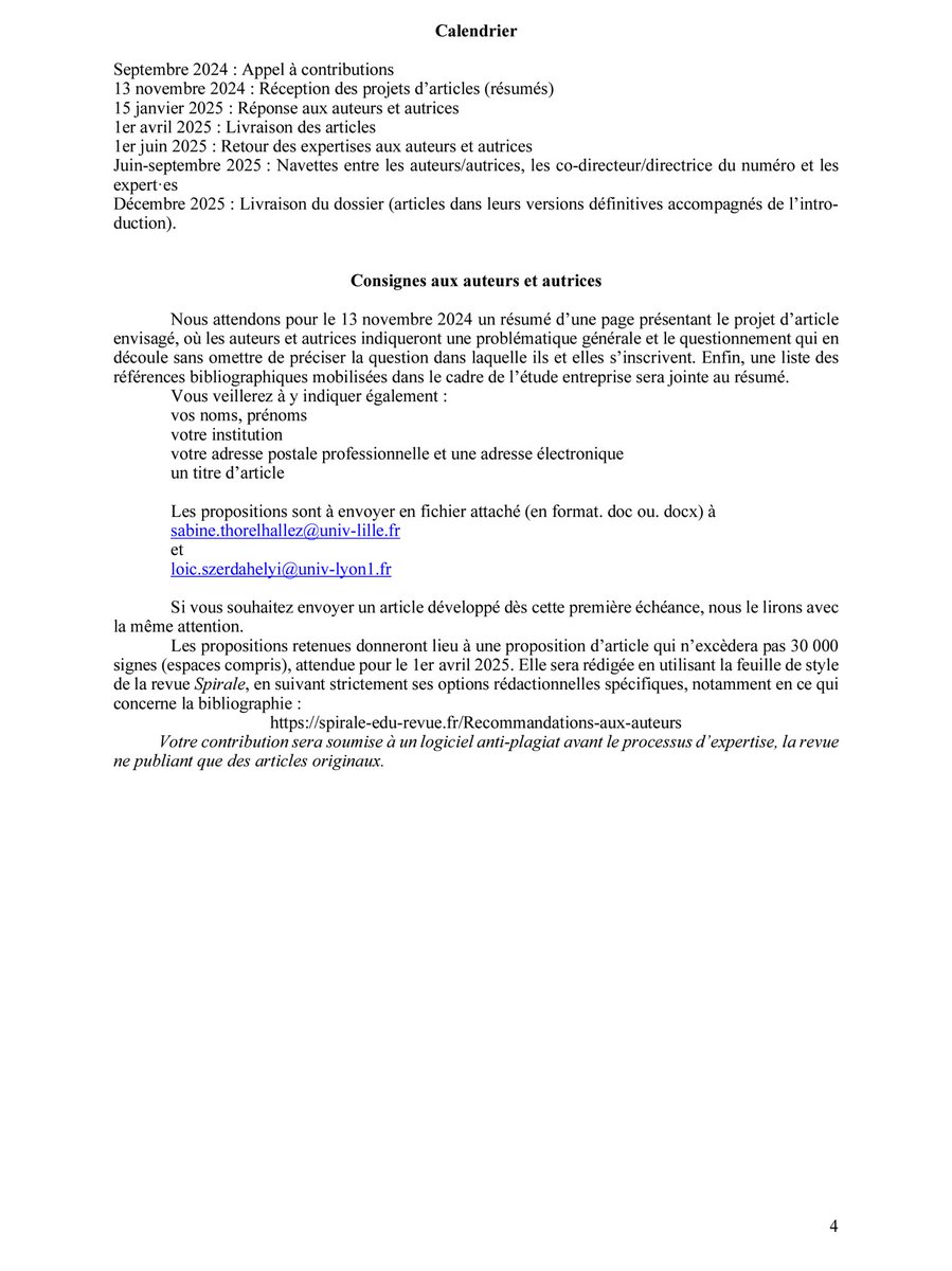 📣 AAC « 𝗖𝗼𝗿𝗽𝘀 𝗲𝘁 𝗴𝗲𝗻𝗿𝗲 𝗲𝗻 𝗺𝗼𝘂𝘃𝗲𝗺𝗲𝗻𝘁 𝗲𝗻 𝗰𝗼𝗻𝘁𝗲𝘅𝘁𝗲𝘀 𝗲́𝗱𝘂𝗰𝗮𝘁𝗶𝗳𝘀 𝘃𝗮𝗿𝗶𝗲́𝘀 » de 𝙎𝙥𝙞𝙧𝙖𝙡𝙚 – 𝙍𝙚𝙫𝙪𝙚 𝙙𝙚 𝙍𝙚𝙘𝙝𝙚𝙧𝙘𝙝𝙚𝙨 𝙚𝙣 𝙀́𝙙𝙪𝙘𝙖𝙩𝙞𝙤𝙣
🔜 Date résumés : 𝟭𝟯 𝗻𝗼𝘃𝗲𝗺𝗯𝗿𝗲 𝟮𝟬𝟮𝟰
🔗 spirale-edu-revue.fr/Appel-a-contri…