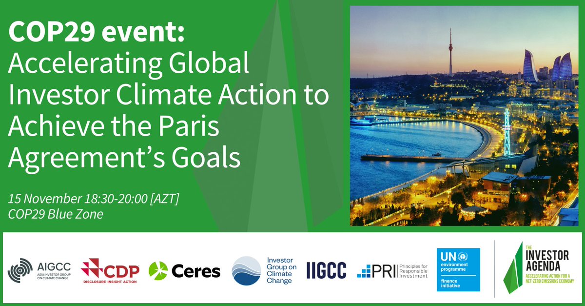 Ceres (@ceresnews) on Twitter photo Alongside fellow Founding Partners of the <a href="/InvestorAgenda/">The Investor Agenda</a>, we’re hosting an official #COP29 side event on Nov 15 in Baku, Azerbaijan. Register to hear directly from investors about the climate policies needed to accelerate climate action: bit.ly/4hjBp5g Alongside fellow Founding Partners of the <a href="/InvestorAgenda/">The Investor Agenda</a>, we’re hosting an official #COP29 side event on Nov 15 in Baku, Azerbaijan. Register to hear directly from investors about the climate policies needed to accelerate climate action: bit.ly/4hjBp5g