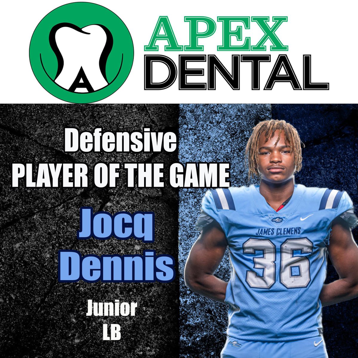 Great Game by Jocq Dennis against Homewood.  He earned the APEX Dental  Defensive Player of the Week!