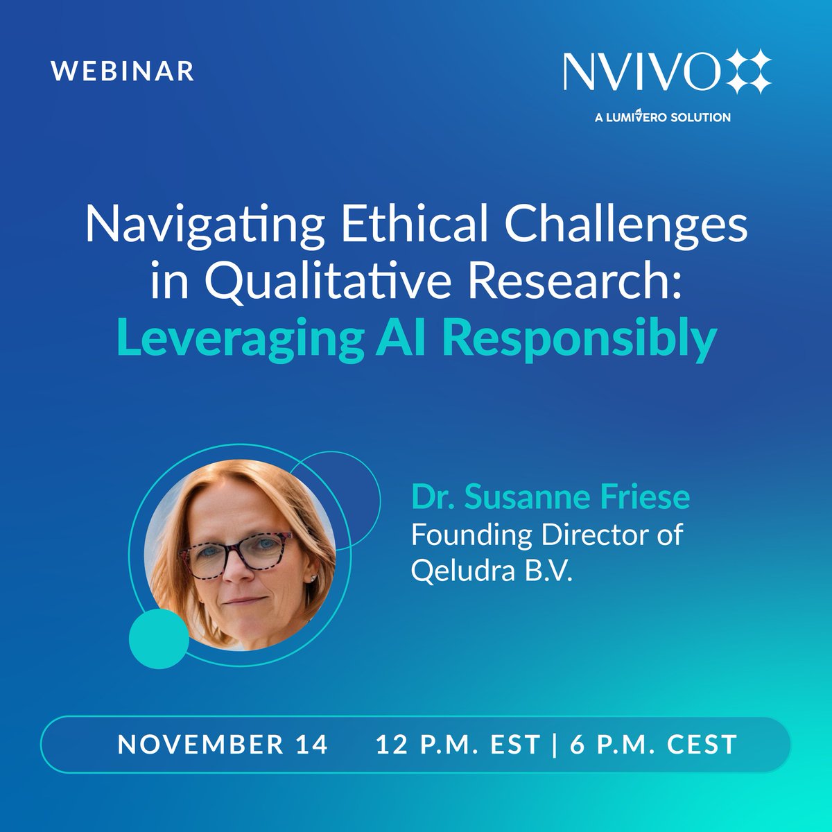 How can we use AI in research without compromising ethics? Join us for a webinar with Dr. Susanne Friese on navigating ethical AI in qualitative research.

📌 Register here: lv.lumivero.com/nv-webinar-lev…

#QualitativeResearch #DataPrivacy #ResponsibleAI
#NVivo #Lumivero