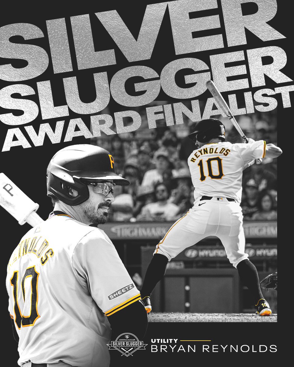 Pirates's tweet photo. B-Rey slugs.

Bryan Reynolds has been named a finalist for the Louisville Slugger Silver Slugger Award at the utility position. https://t.co/Vyu0AyF23Z