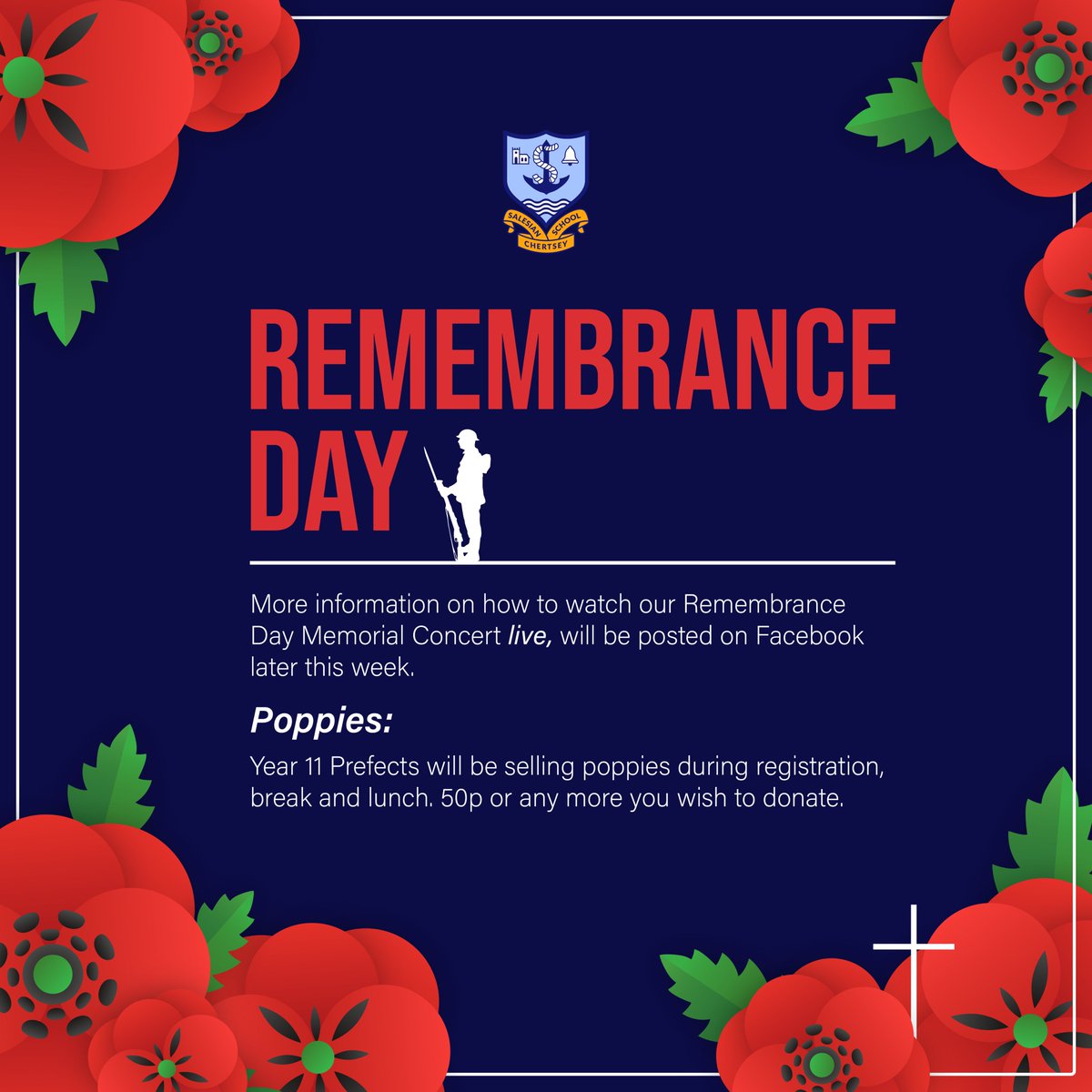 Our 2024 Remembrance Day Memorial Concert at Salesian will commence at 11:30am on Monday. Please see poster for more information. #remembranceday2024 #neverforget