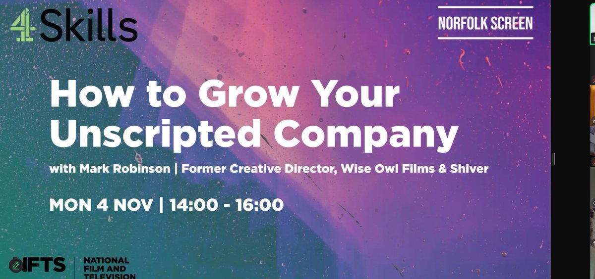 Another excellent event with #MarkRobinson talking all about growing your unscripted production company. Huge thanks <a href="/NFTSLeeds/">NFTSLeeds</a> <a href="/Channel4Skills/">4Skills</a> what a great online event!