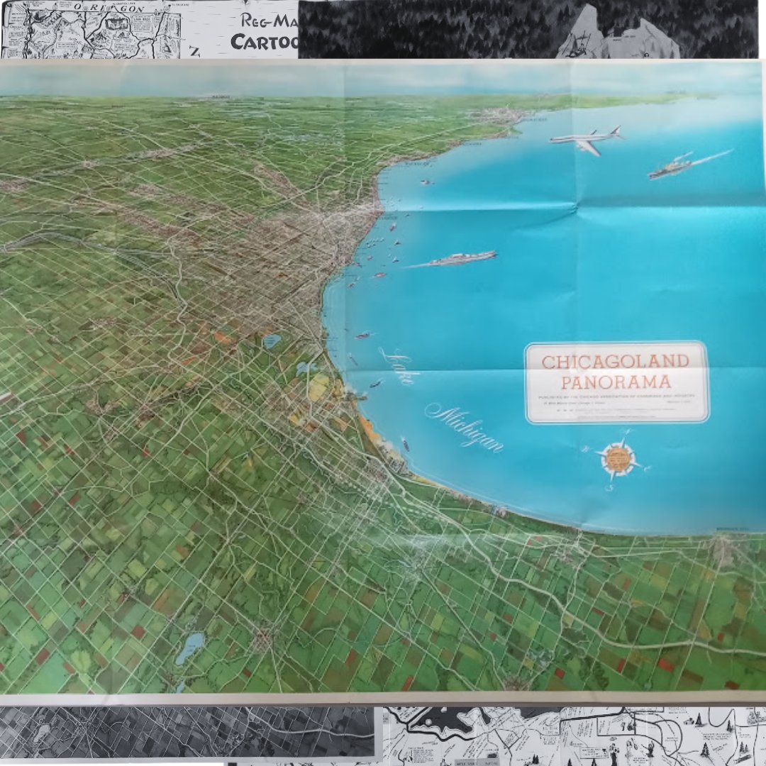 mapmapnmap's tweet image. 🌍 Dive into the past with these vintage maps! Each one tells a unique story: California in 1939 by Reg Manning, New England in the 1950s, Chicagoland’s panoramic view, and Big Bear Lake in 1963. Perfect gift idea for travel, geography, and vintage lovers! 🗺️