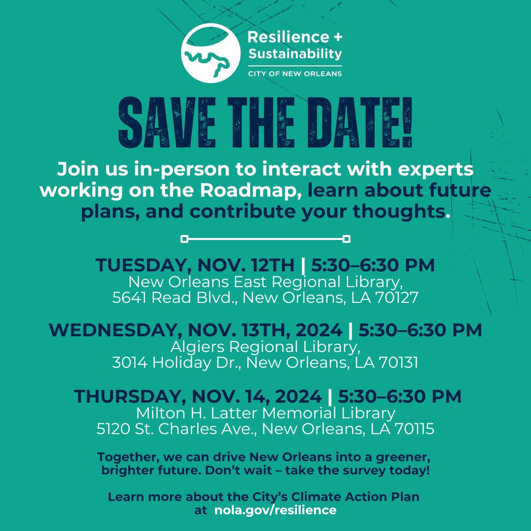 🌍 Help shape NOLA’s electric future! Take our 5-min survey to inform the Electric Transportation Roadmap. Input will help create clean, accessible options for all. Let’s build a sustainable, resilient city together! ⚡🚲 

Visit Nola.gov/resilience to take the survey today!