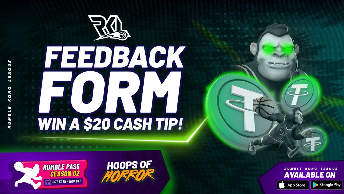 💰Win $20 USDT By Giving Us Your Playtest Feedback! 

We're giving away cash tips to 3 lucky hoopers who share their thoughts on RKL SZN 2: Hoops of Horror.

🟢Feedback Form -  forms.gle/kPWoBrU2gM61n2…

🏀Winners will be selected at random and be announced on November 11th!