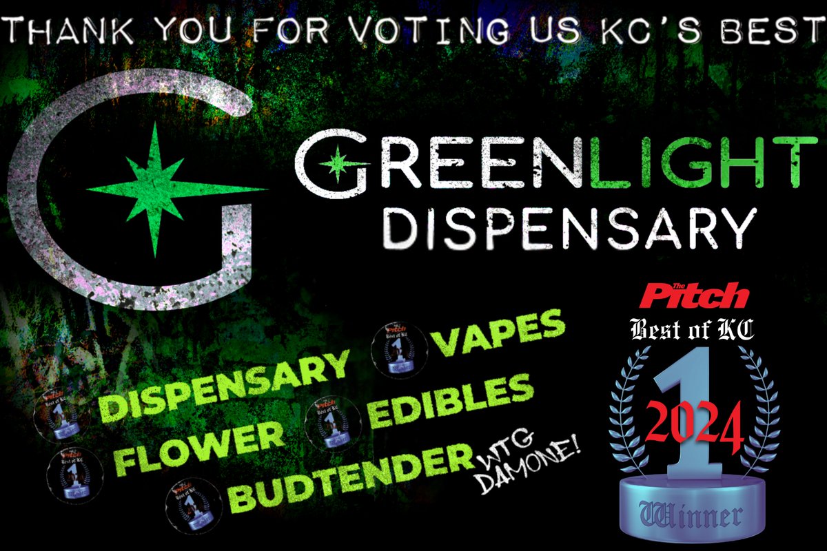 Greenlightmo's tweet image. 𝙏𝙃𝘼𝙉𝙆 𝙔𝙊𝙐, 𝙆𝘼𝙉𝙎𝘼𝙎 𝘾𝙄𝙏𝙔 🫶

We are honored to be once again voted Best Dispensary, Best Edibles, Best Flower, Best Vape, and for Damone at Greenlight Independence to be voted Best Budtender in the Pitch's Best of KC!