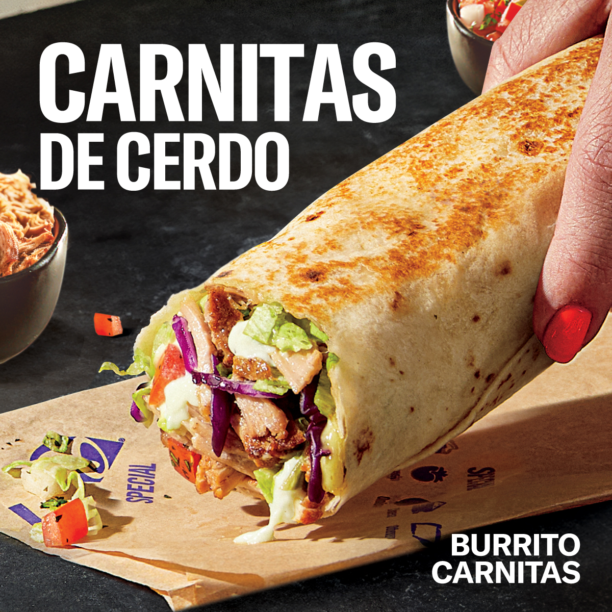 Sí, esta es la señal de que empezó la época navideña 🥳 Llegaron las Carnitas de Cerdo de Taco, llevalas en Quesadilla, Taco o Burrito 👀 tbcr.app/CL/?c=80