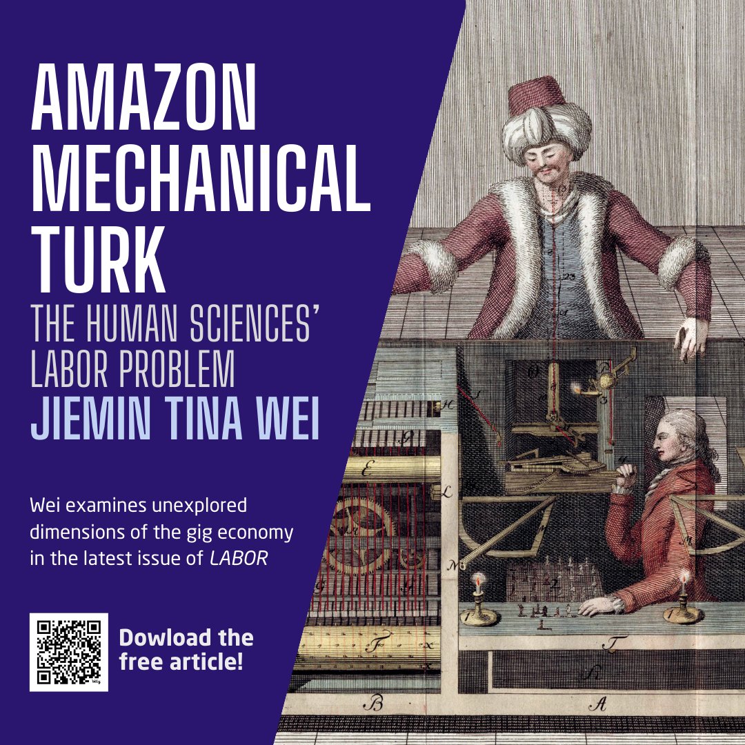 We’re finally up to date and ready to highlight our most recent issue 22.3!
We begin with Tina Wei’s “Amazon Mechanical Turk: The Human Sciences’ Labor Problem”
read.dukeupress.edu/labor/article/…
This article is free to read through the end of the year (12/31/24)