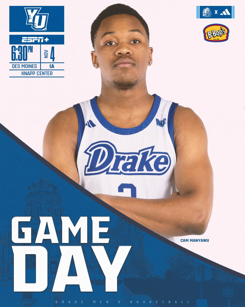 𝐆𝐄𝐓 𝐔𝐏, 𝐈𝐓'𝐒 𝐆𝐀𝐌𝐄 𝐃𝐀𝐘

🆚 <a href="/YUPanthersMBB/">York University Men’s Basketball</a> 
⏰ 6:30 pm
🏟️ Knapp Center
📍 Des Moines, Iowa
📺 bit.ly/3NUKoMO
📻 bit.ly/40rALwt
📊 bit.ly/48wwDxb

#CultureWins l #DSMHometownTeam l <a href="/bbopsburgers/">B-Bop's 🍔</a>