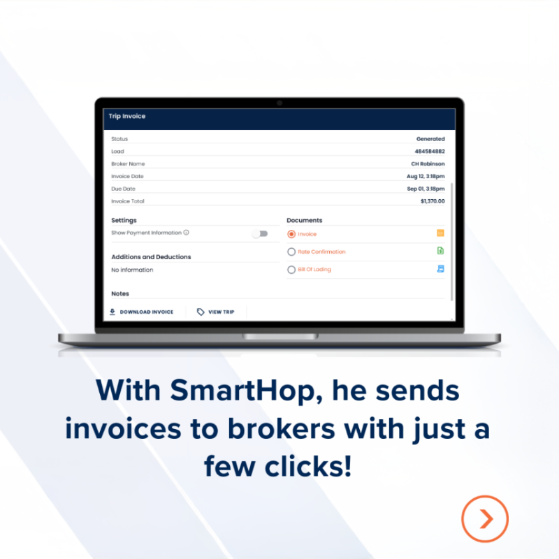 smarthop's tweet photo. 🚀 Meet Troy! He manages a 30-truck fleet. He used to spend hours gathering paperwork, creating invoices, and communicating with brokers.

💡 Now, with SmartHop, he can generate invoices with a few clicks

💼 Want to see how easy invoicing can be? 👉 https://t.co/x6mRqiB6zc