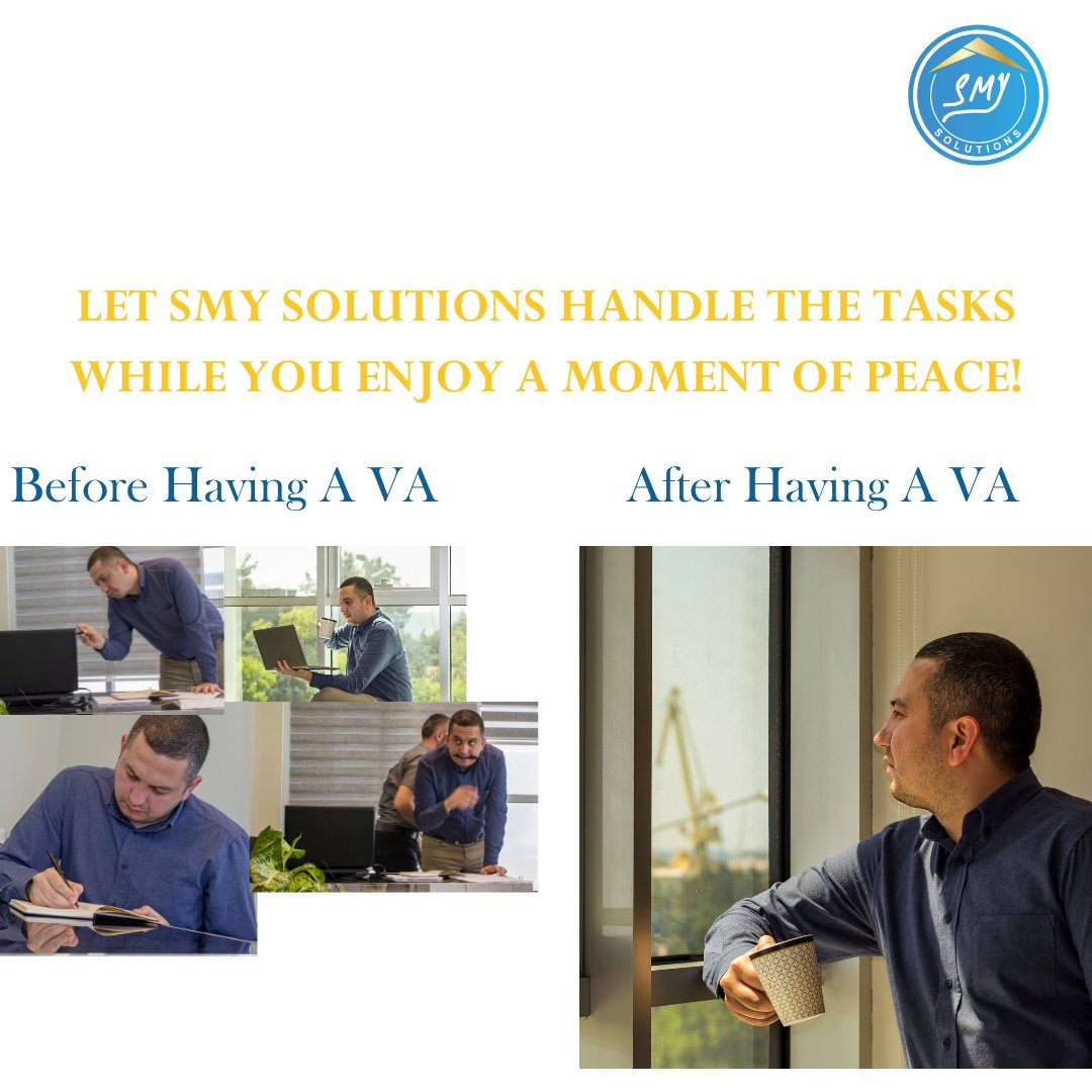 SMY_Solutions's tweet photo. From overwhelmed to unwinding! 🌟

Let SMY Solutions take on your tasks so you can take a breather. Discover the freedom a Virtual Assistant brings! #WorkSmart #VirtualAssistants #SMYSolutions #unwinding #levelupwithsmy https://t.co/MHTauHr5M7