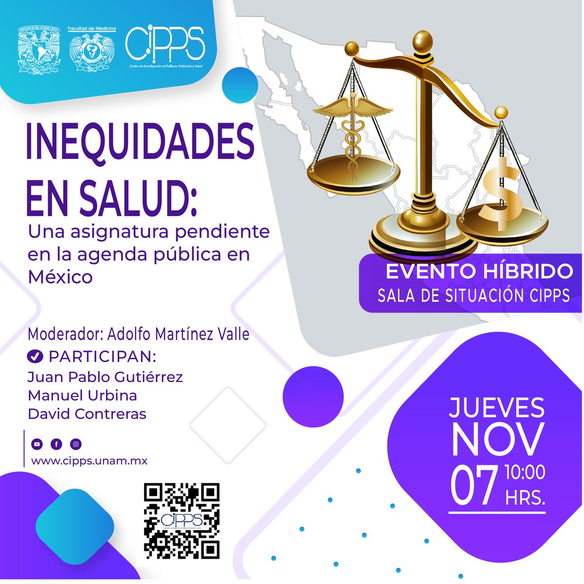 #ESHOY Acompáñanos en #SeminariosCIPPS2024 a las 10am  en el <a href="/cippsunam/">CIPPS-FACMED-UNAM</a> para hablar de como las #Inequidades en #Salud en #México siguen siendo un reto ¡Participa!! <a href="/FacMedicinaUNAM/">FacultadMedicinaUNAM</a>