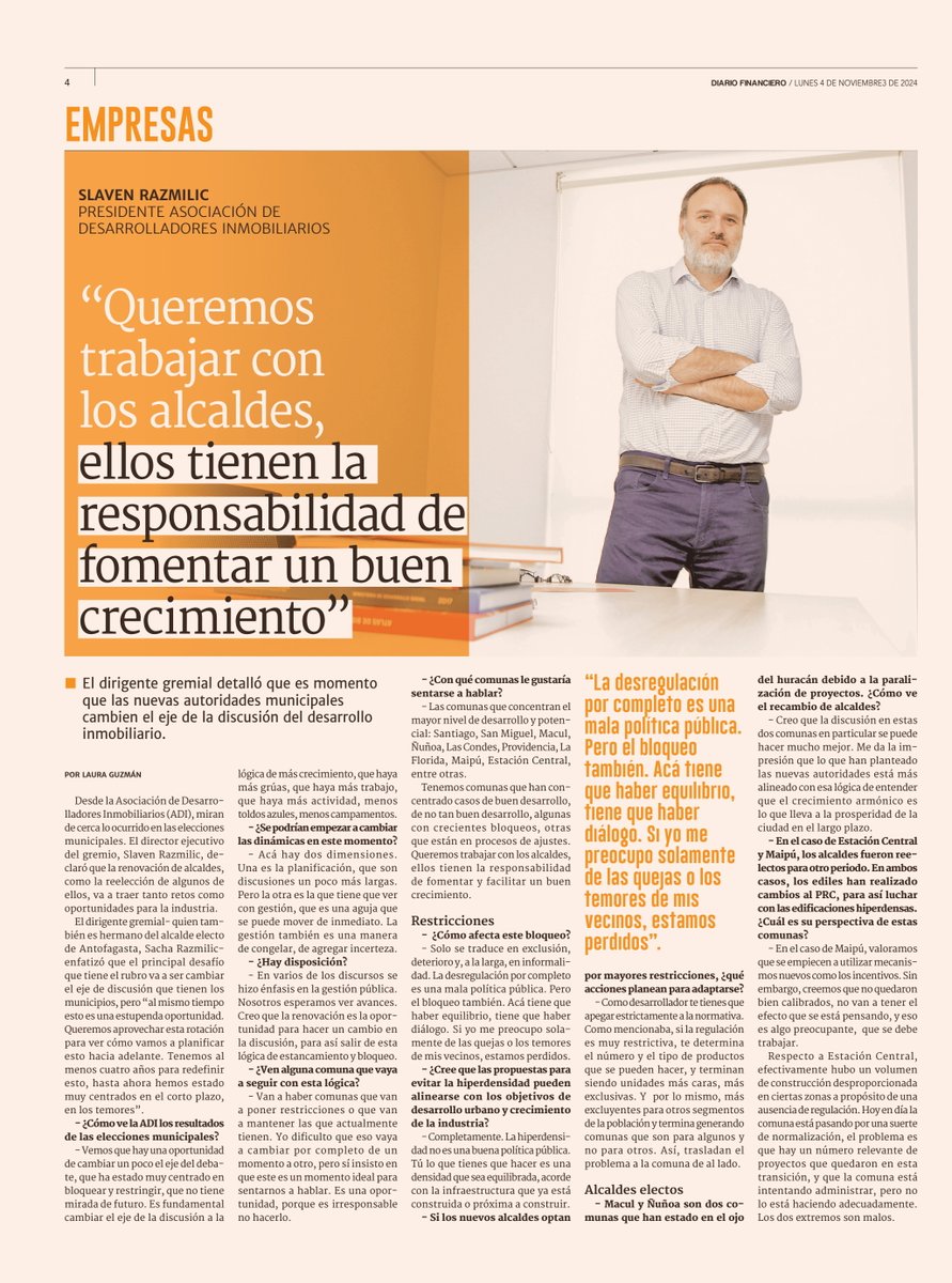 Nuestro director ejecutivo, Slaven Razmilic, en entrevista con Diario Financiero:
“Queremos trabajar con los alcaldes, ellos tienen la responsabilidad de fomentar un buen crecimiento”.
portal.nexnews.cl/showN?valor=23…
