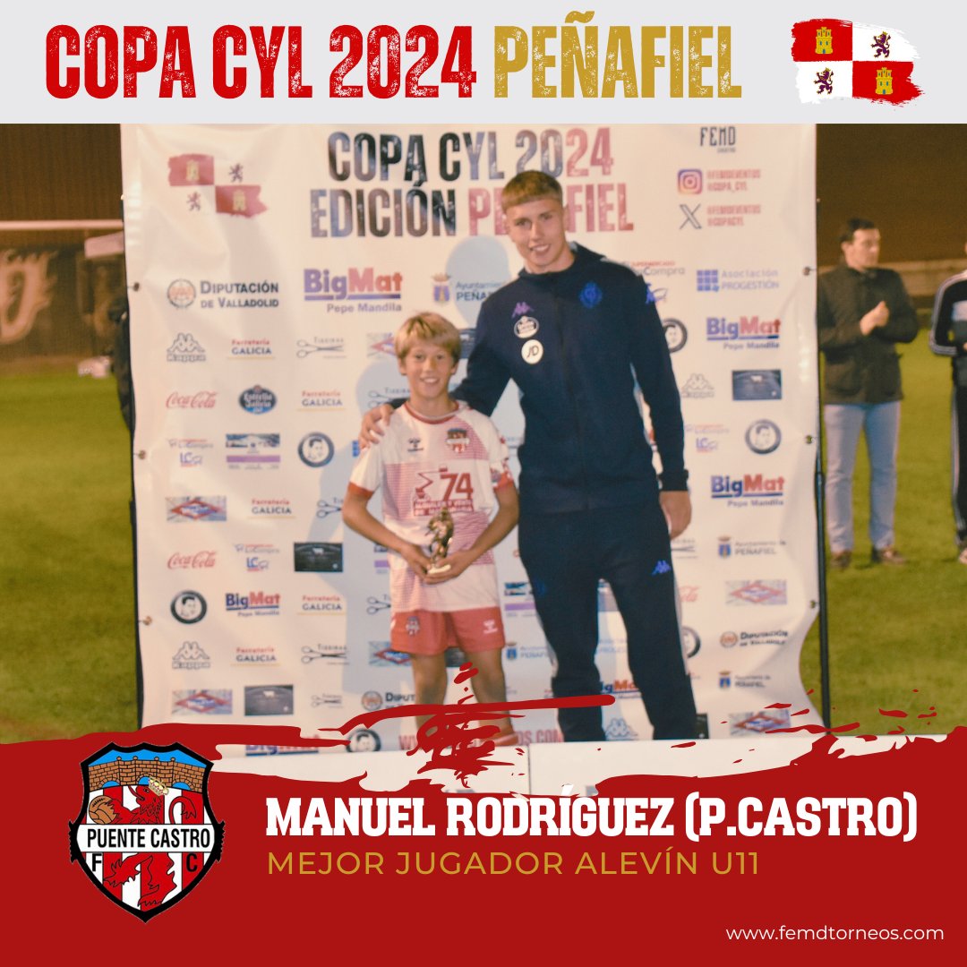 🏆⚽️ COPA CYL 2024: EDICIÓN PEÑAFIEL 

MEJOR JUGADOR U11: MANUEL RODRÍGUEZ (<a href="/PuenteCastroFC/">Puente Castro FC</a>)

El premio fue entregado por Arnu, jugador del Real Valladolid, CF SAD e internacional en categorías inferiores con la Selección Española.

#MejorJugador #Torneo #CopaCyL #Peñafiel