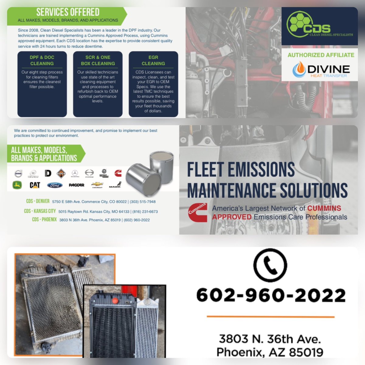 glaude5150's tweet photo. Call any one of the 3 Divine Heat Transfer Service Centers today and speak to a team member on how Divine can support all your DPF and Radiator Service needs! 334-538-8593 #divineheattransfer #narsa #radiatorrepair #dpfcleaning https://t.co/rtIkwylBTS