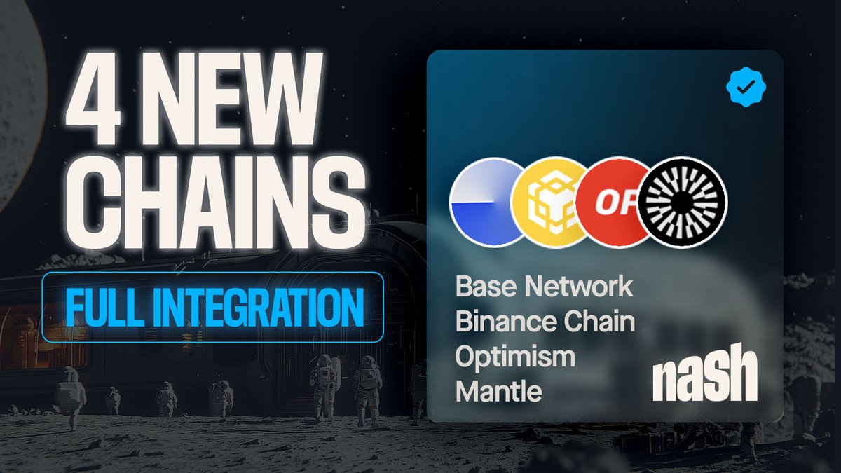 nashsocial's tweet image. We are pleased to announce that we have completed a successful integration of @base,  @binance, @Optimism  &amp;amp; @0xMantle

With this integration, you will be able to hold, trade, send, buy, and sell assets across these 4 new chains 🔥🆕

Sign up today: nashio.app.link/gU7SagkTuCb