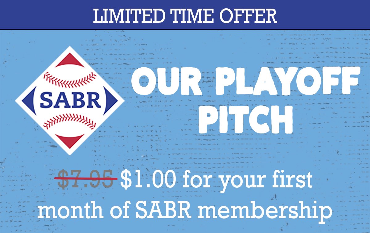 Join #SABR today and get your first month of membership for just $1! Dive into the history, research, stories, and stats that celebrate our great game. If you're a passionate baseball fan, don’t miss this limited-time offer. Become a SABR member at sabr.org/playoff-pitch!