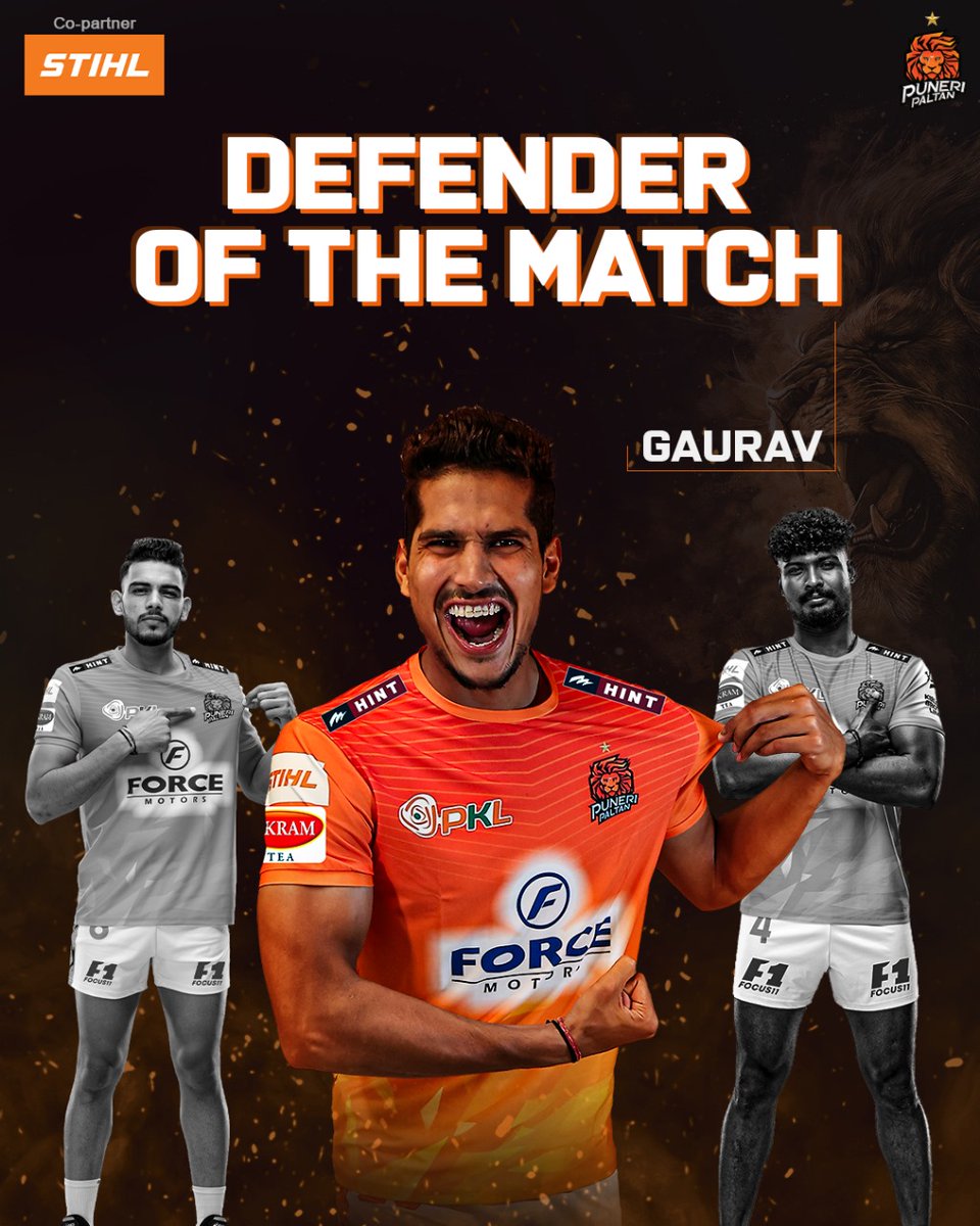 PuneriPaltan's tweet photo. Sharpening his skills with every match,
Mr. Dependable #gaurav_khatri 💪
Earning a well-deserved "Defender of the Match" title!
#Match7 | #PPvsGG | #PuneriPaltan | #PaltangiriContinues | #पुन्हाहोऊदेPaltangiri | #PKL11 | #ProKabaddi https://t.co/UOvI29lrQ7