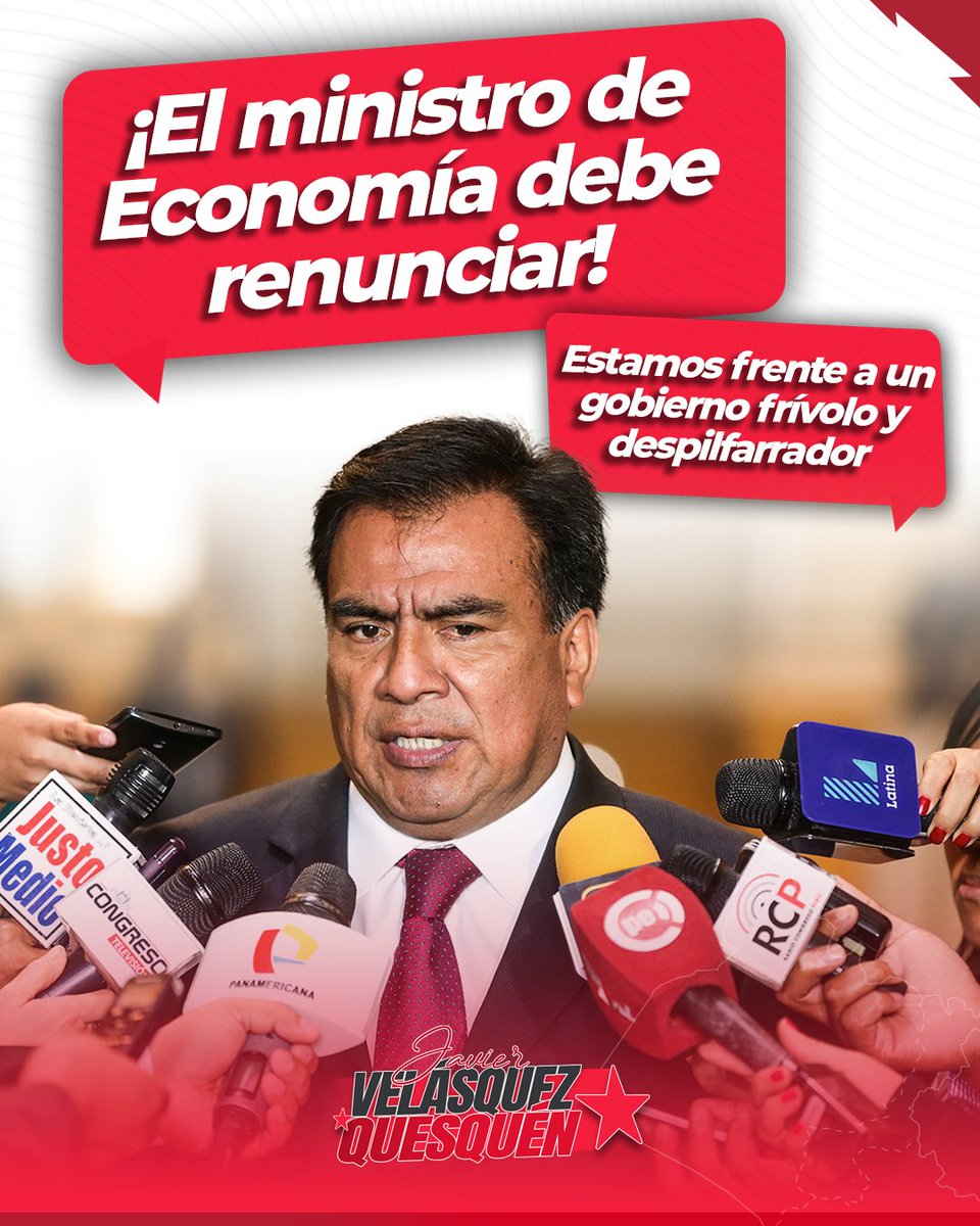 JVelasquezQ's tweet photo. ¡De un paso al costado señor ministro! El actual gobierno ha priorizado una inversión de 3,500 millones en aviones cazabombarderos y 3 millones en Petroperú, a pesar de que el mundo avanza hacia energías renovables. 

Es urgente redirigir los recursos hacia áreas fundamentales como la seguridad, la educación y el desarrollo sostenible.

#JavierVelasquezQuesquen 🌟