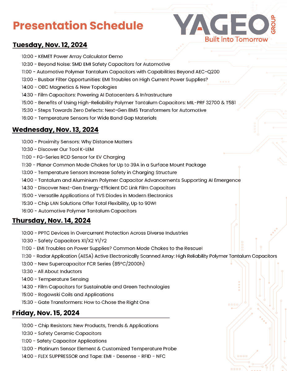 KEMET Electronics (@kemetcapacitors) on Twitter photo ⏰ We're only a week away from bringing the future of electronics to life at <a href="/electronicaFair/">electronicaFair</a>! Join YAGEO Group from Nov 12-15 in Hall A5, Booth 101 and immerse yourself in our technologies, catch live presentations and engage directly with our product experts. ⏰ We're only a week away from bringing the future of electronics to life at <a href="/electronicaFair/">electronicaFair</a>! Join YAGEO Group from Nov 12-15 in Hall A5, Booth 101 and immerse yourself in our technologies, catch live presentations and engage directly with our product experts.