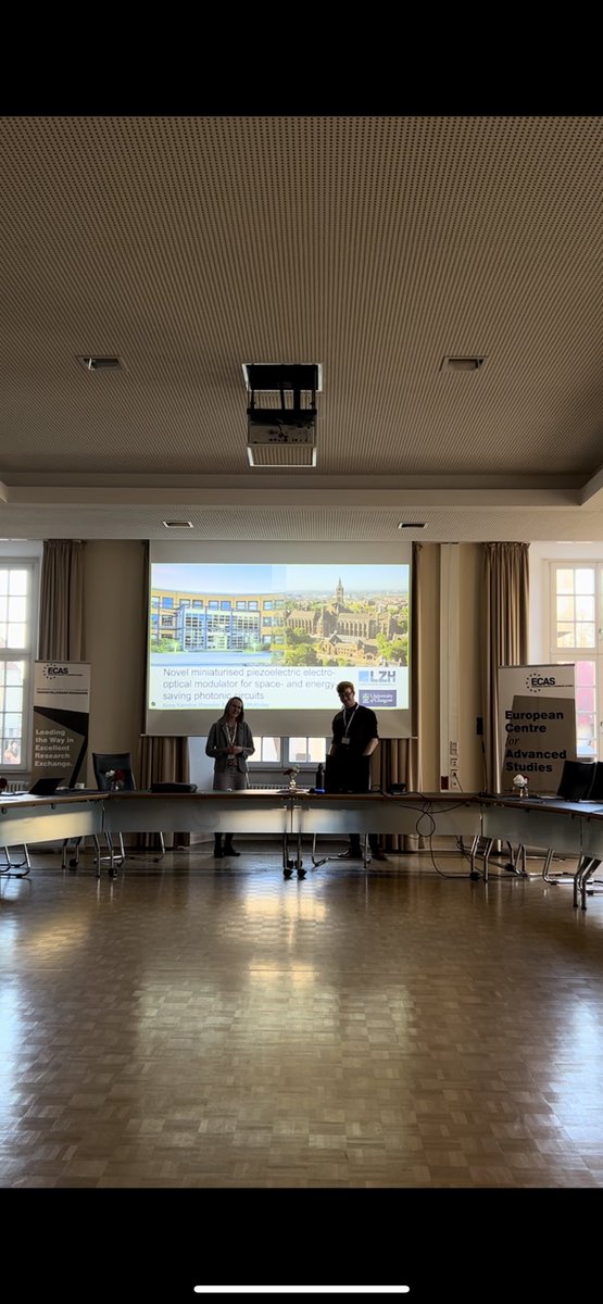 European Centre for Advanced Studies (@ecas_academia) on Twitter photo #FellowConference2024
Tandem 2 (Anna Karoline Rüßeler from Laser Centre Hannover and Michael McKinlay from <a href="/UofGlasgow/">University of Glasgow</a> are developing a "Novel Miniaturised Piezoelectric Electro-Optical Modulator for Space- and Energy-Saving Photonic Circuits". #FellowConference2024
Tandem 2 (Anna Karoline Rüßeler from Laser Centre Hannover and Michael McKinlay from <a href="/UofGlasgow/">University of Glasgow</a> are developing a "Novel Miniaturised Piezoelectric Electro-Optical Modulator for Space- and Energy-Saving Photonic Circuits".