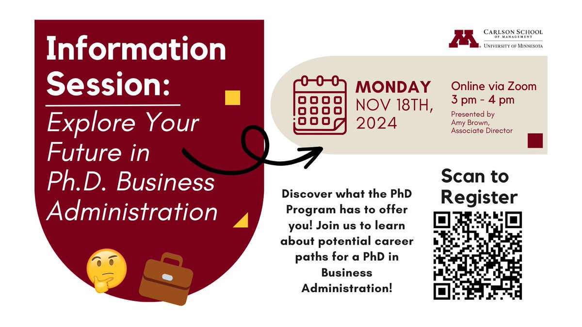 csom_phd's tweet image. Curious about what a PhD degree in Business Administration could do for you? Join us for our information session, taking place Mon., Nov 18, via Zoom, from 3 to 4 pm! #csomphd #PhD