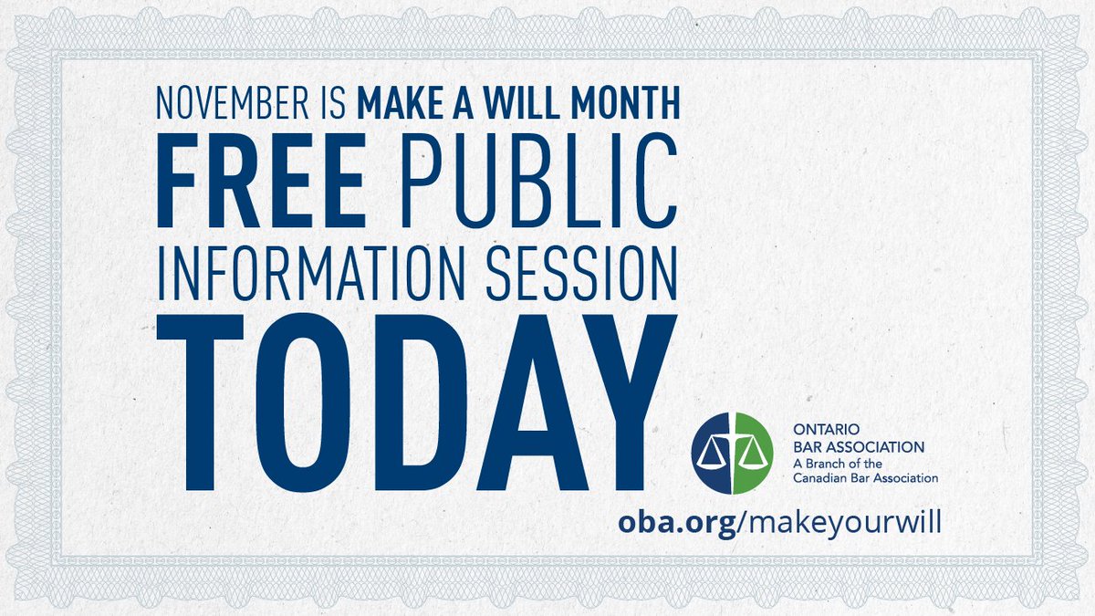 OBAlawyers's tweet photo. The first full week of #OBAMakeAWill Month gets underway with the first of 8 Hamilton sessions in partnership with the @HamiltonLibrary.
🖊️Dundas Branch at 6:30 p.m. presented by Elise J. Harrington of @SimpsonWigleLA1.
Look for more this week in Belleville and Toronto. https://t.co/iAI12N9Tph