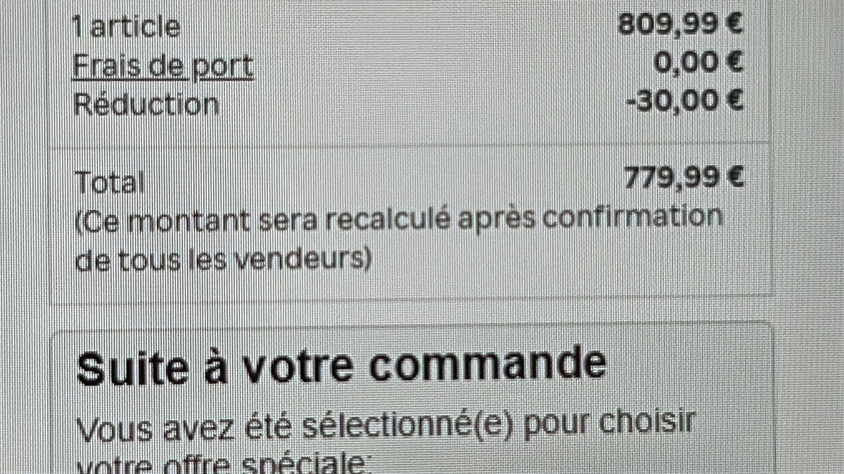 PFuoc's tweet image. @Dealabs J’ai besoin de vous s’il vous plaît ! 
Je viens de voir une offre sur votre site -30€ sur Rakuten l’iphone 16 a 779,99. 
Je procède à l’achat et je vois en petit après l’achat : 
Ce montant sera recalculé après confirmation de tous les vendeurs? 

Une explications ? svp
