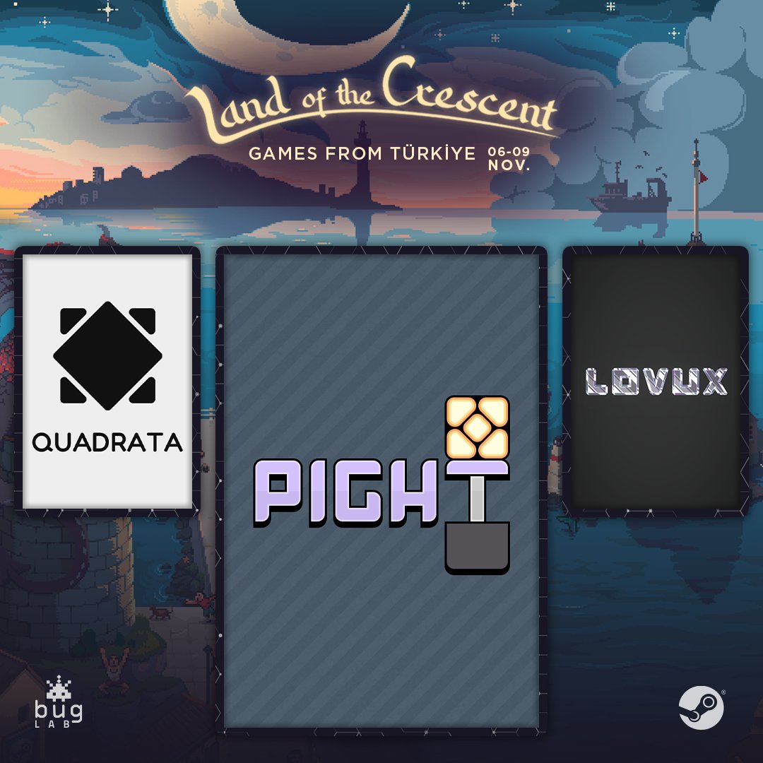 mindlabor_dev's tweet photo. We're in Land of the Crescent 2024 with our games Quadrata, Lovux and Pight! 🌙

You can play our games between November 6 - November 9 👇
https://t.co/xLfFgbT55V

#gamedev #indiedev #indiegame #logicpuzzlegame #minimalpuzzlegame #puzzle #puzzlegame #unity3d #madewithunity #steam https://t.co/u6DHyBYHsr