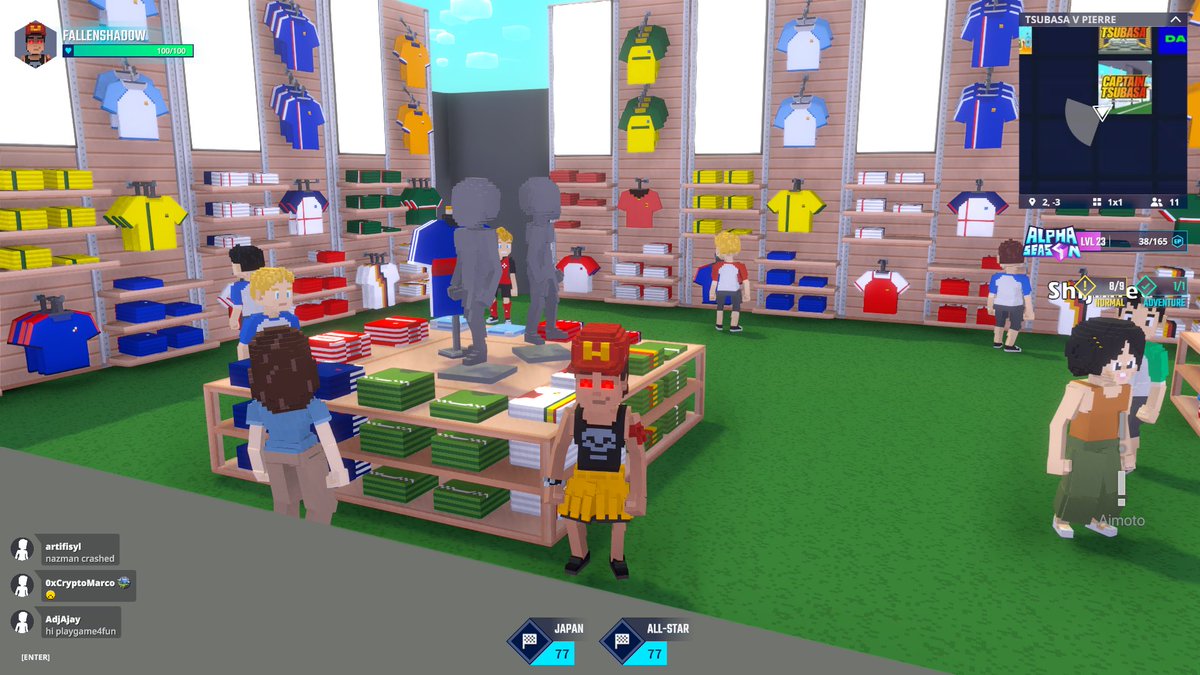 ⚽ Tsubasa vs Pierre? Epic showdown in <a href="/TheSandboxGame/">The Sandbox</a>! Grabbed some sweet merch at the Football Wear Shop. Ready to join the match? ⚽ register-landings.sandbox.game/alphaseason4-s… #TheSandbox #AlphaSeason4 #AS4SocialChallenge