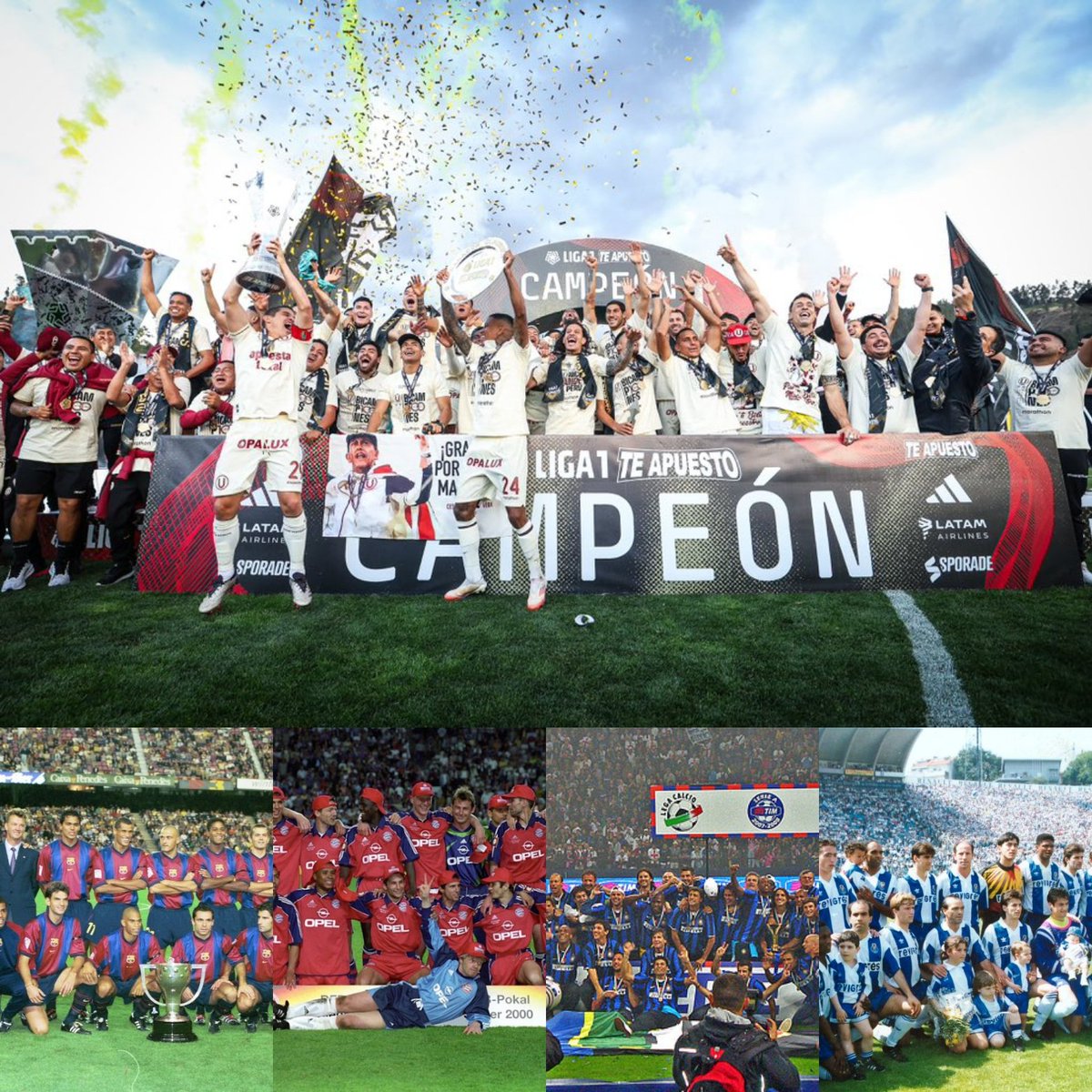 ManuLiceras's tweet image. Universitario entró al grupo de clubes que a nivel mundial consigueron ser Bicampeones en el año de su centenario.
➡️Porto🇵🇹 (1992-1993)
➡️Barcelona🇪🇸 (1998-1999)
➡️Bayern Munich🇩🇪 (1999-2000)
➡️Inter de Milán🇮🇹 (2007-2008)
➡️Universitario🇵🇪 (2023-2024)