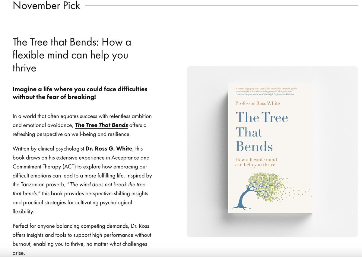 RossGWhite's tweet photo. Delighted that ‘The Tree That Bends’ has been selected as the High Performance Podcast ‘Book of the month’ for November.
https://t.co/9vs7S8R7TU
#TheTreeThatBends #BeMoreTree🌳 #HighPerformance #Wellbeing #FlexibleMind #RelentMore https://t.co/LaxNEF4oiS