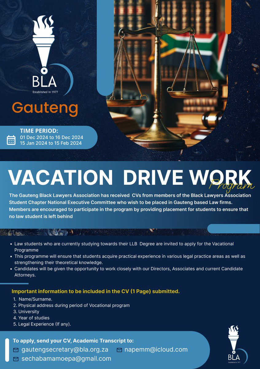 gauteng22's tweet photo. We are back again for the Summer Vacation work drive. Please help us absorb all our law students during the holidays https://t.co/Q6BsbPRXzt