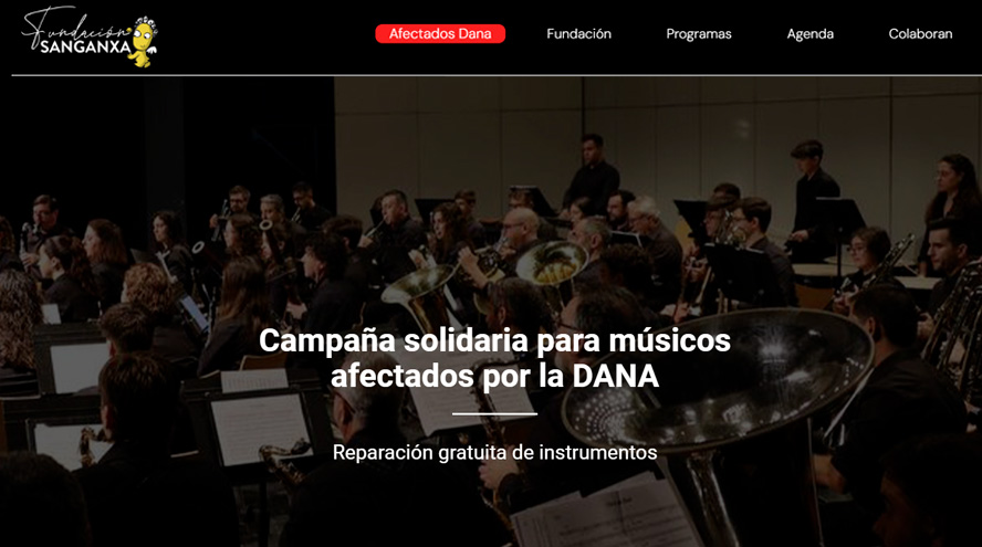 NOTICIA 🎙 Fundación Sanganxa (<a href="/sanganxa/">Sanganxa Music Store</a>)  lanza una campaña para que los músicos de las sociedades musicales, escuelas y conservatorios que hayan sufrido daños materiales en sus instrumentos ocasionados por la DANA puedan recuperar su actividad. 📲
▶ tinyurl.com/2s48svaz