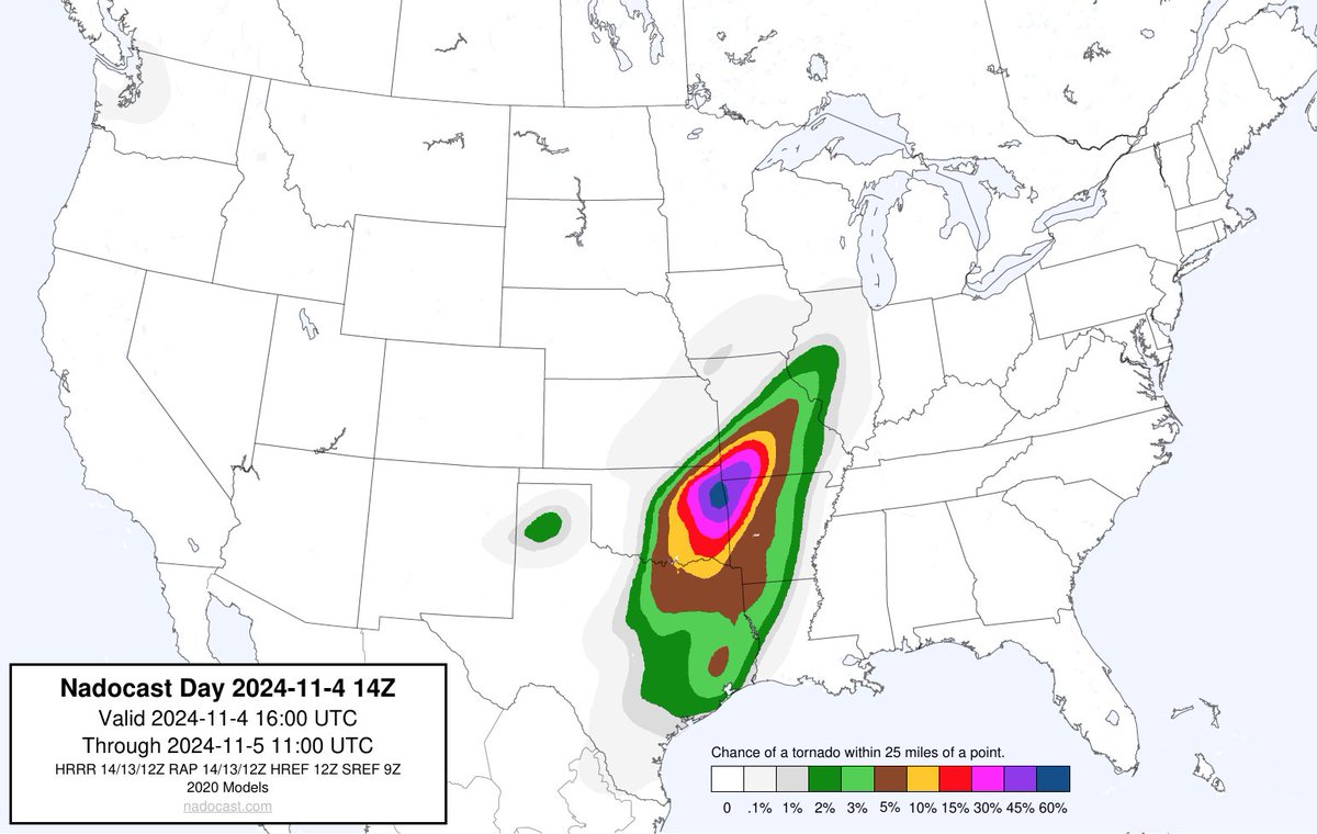 nadocast's tweet photo. 14Z Day Tornado Forecast https://t.co/lhITIQogbj