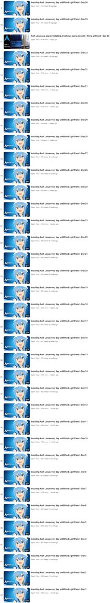 "Installing Arch Linux every day until I find a girlfriend"