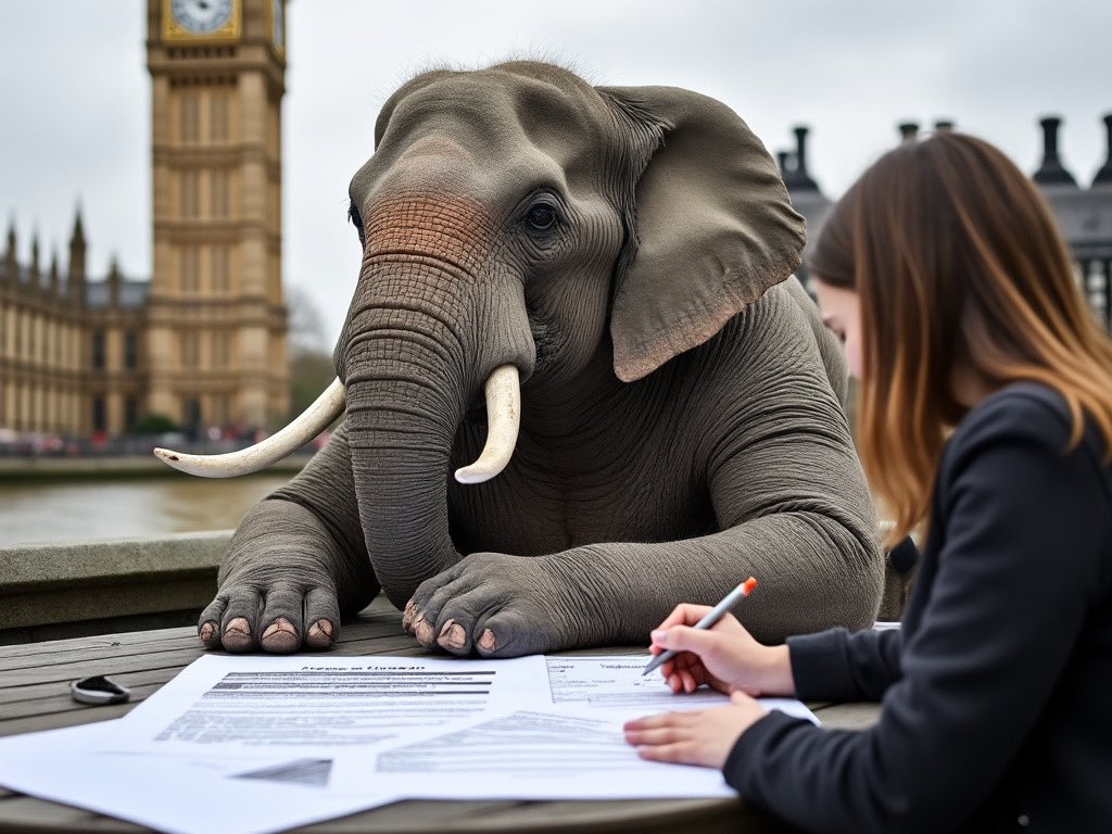 Brexit the Elephant is out and about near Westminster today seeing if anyone who can see him will sign a petition to rejoin the EU. 

“Don’t suppose anyone will bother”, he gloomily says.

“But if you really want to, and if it’s not too much bother, I suppose you could sign it.”