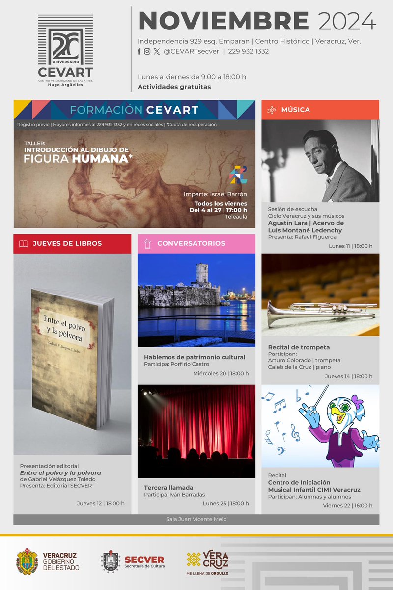 Te invitamos a conocer la cartelera que el CEVART tiene preparada para noviembre, misma que cuenta con conversatorios, talleres, presentaciones artísticas y editoriales.