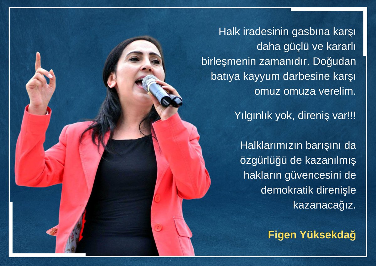 Halk iradesinin gasbına karşı daha güçlü ve kararlı birleşmenin zamanıdır.

Yılgınlık yok, Direniş var!
#Kayyumİşgalcidir