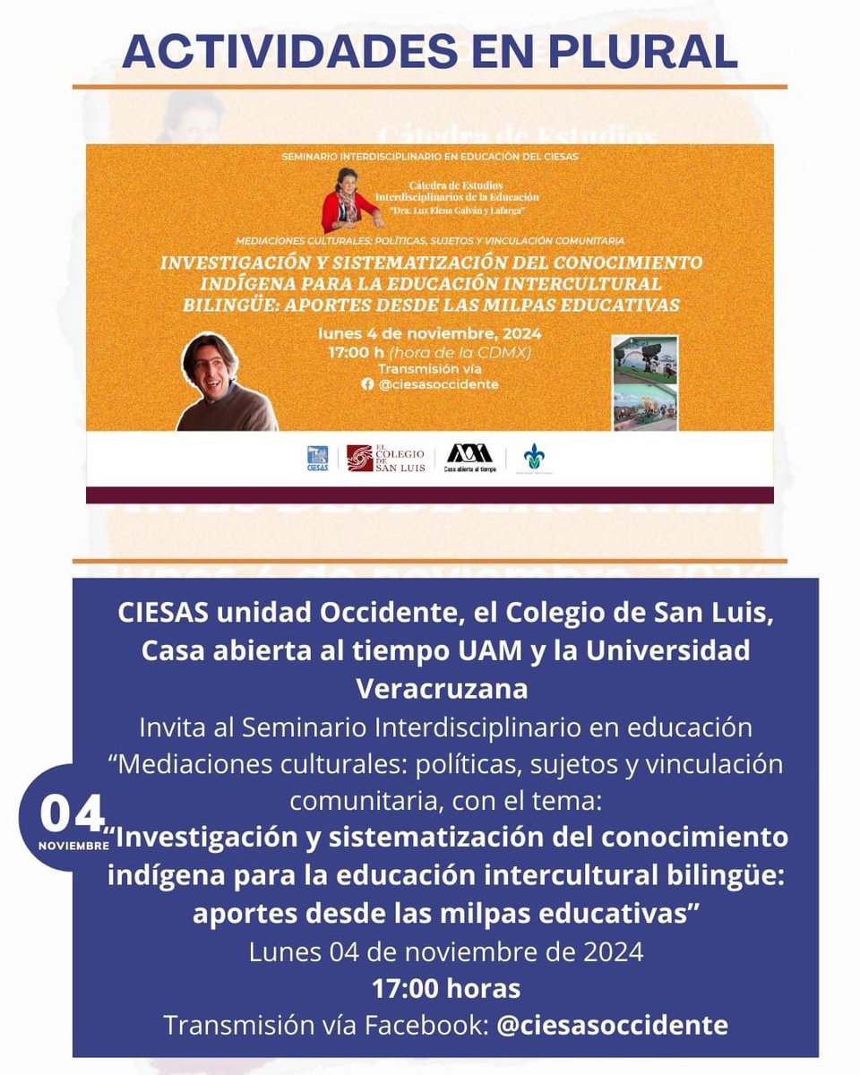 PluralCIESAS's tweet photo. Les compartimos algunas de las actividades en #plural  que esta semana diferentes instituciones, asociaciones, aliadas y aliados tienen preparadas para continuar expandiendo nuestro conocimiento.
#SomosCIESAS 
#NoTeLoPuedesPerder https://t.co/VP1Qhvw6Oa