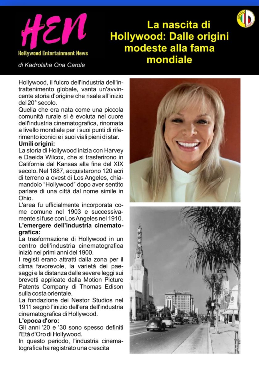 Here is my article for Nov. 2024 in Spazio Demo the Magazine "the Birth of Hollywood. From Modest Origins to Worldwide Fame" Pg.16 Translation on website sfogliami.it/fl/303529/21p8… #ko #journalists #fame #writer #hollywoodentertainmentnews #hollywood #ko #kadrolshaonacarole