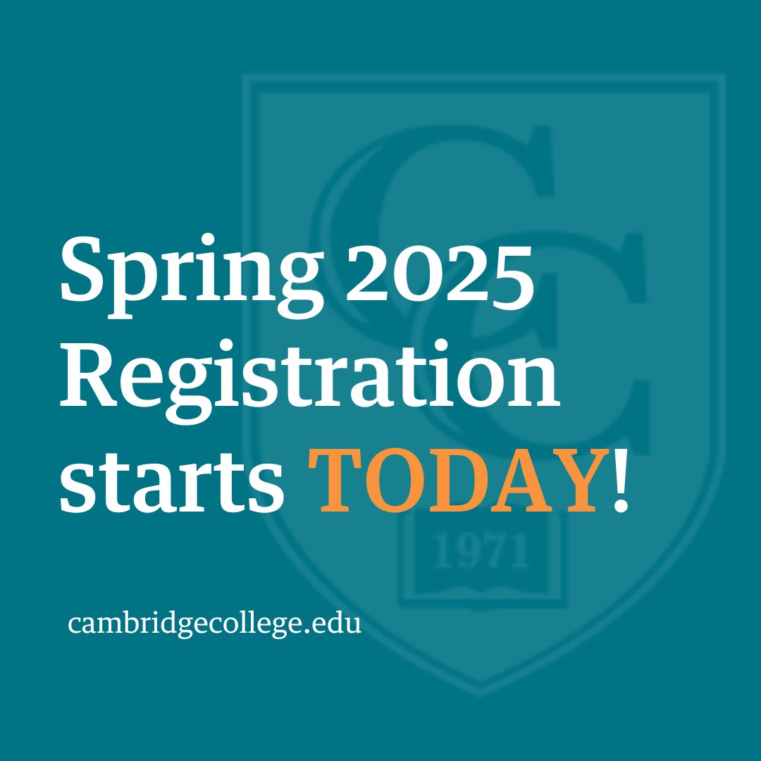 Spring 2025 Registration is OPEN! 🌟 Secure your spot and build your ideal schedule today. Don’t wait—your dream classes are waiting! Ready to take the next step toward your goals? #Spring2025 #CambridgeCollege #Registration