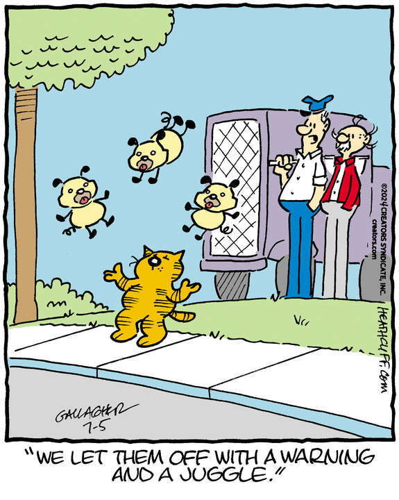 VintageHeath's tweet image. 1974-11-04 - 50 years ago Heathcliff was juggling mice, today he's still juggling cats and dogs