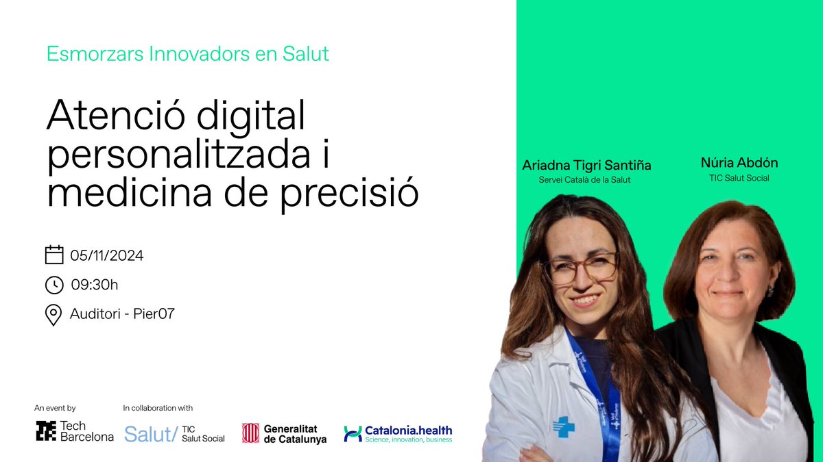 LAST CALL‼️

📢Demà ens reunim amb @ticsalut i <a href="/CataloniaHealth/">Catalonia.Health</a> per parlar de l'atenció digital personalitzada i la medicina de precisió.

Si estàs al sector salut, vine a conèixer les necesitats del sector públic.

🗓️Dimarts 5 - 9:30h📍#Pier07

Apunta't✍️zfrmz.eu/IGJvOZPijgRn70…