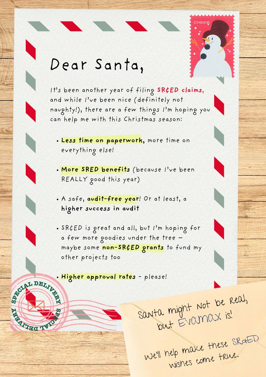 EVAMAX_GROUP's tweet photo. One client’s letter to Santa was returned with an unfortunate surprise – Santa isn’t real!

But don’t worry, EVAMAX can make those SR&amp;ED holiday wishes come true. No need to wait for Christmas morning – we’ve got you covered.🎄

#HappyHolidays #EVAMAX https://t.co/edHs9lfkZZ