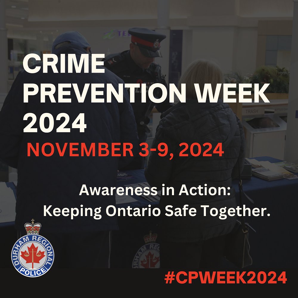 DRPS's tweet image. 🚨 CRIME PREVENTION WEEK 🚨
This morning, our DRPS command team kicked off the event at The Shops at Pickering City Centre. Visit our info booth near Entrance 2 for crime prevention tips and DRPS swag! We&apos;re here all week from 10 AM - 9 PM. See you there! #CPWeek2024 #DurhamSafe